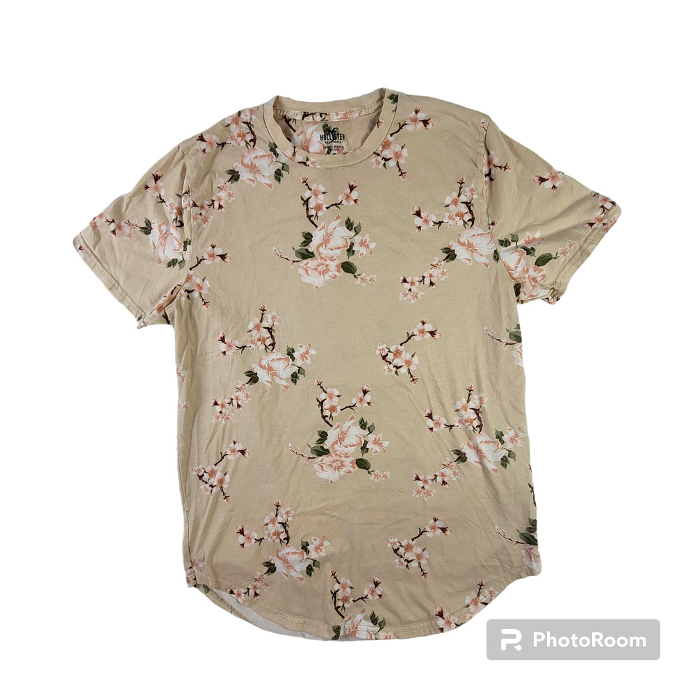 Hollister Cherry Blossom Curved Hem T-Shirt Floral SZ L